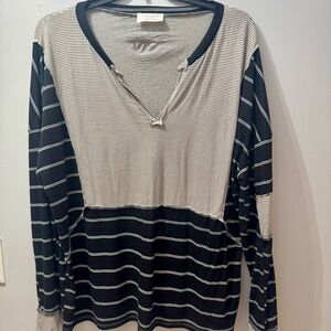 Sugarfox Striped Black and Cream Long Sleeve Top, Women's Size 3X